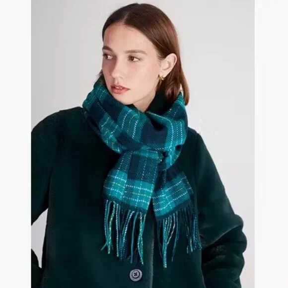 NWT Kate Spade 100% Wool Greenhouse Plaid Scarf - Picture 2 of 8